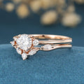 Round cut Moissanite Engagement ring White gold Diamond Wedding Bridal Set