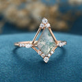 Kite cut Moss Agate Gold Engagement Ring