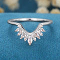 Marquise cut moonstone | Round Diamond Curved Wedding Band Ring