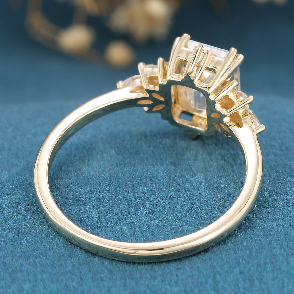 Emerald cut Moissanite Cluster Engagement ring