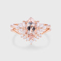 1.0Carat Marquise cut Morganite Cluster Engagement ring Bridal Set