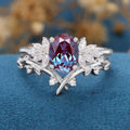 Oval cut Lab Alexandrite Cluster Engagement Ring Bridal Set