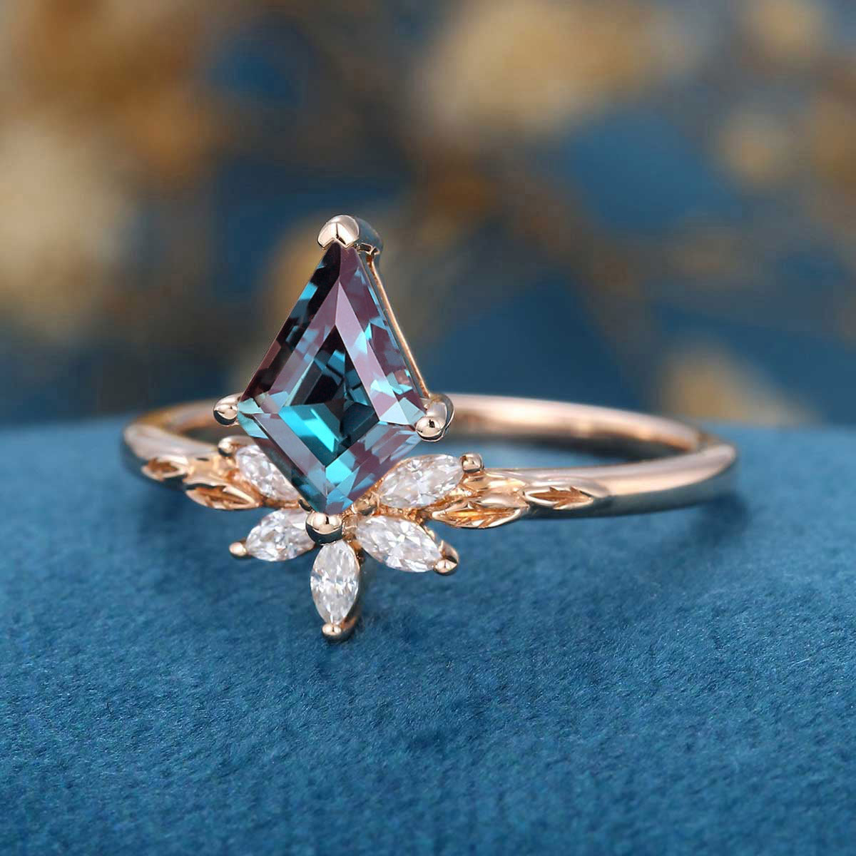 Kite Cut Alexandrite | Diamond  Engagement Ring