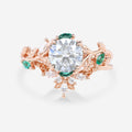 Pear Moissanite Engagement ring + Pink Sapphire | Lab Emerald Curved Wedding bridal set