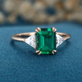 Emerald cut Lab grown Emerald Solid Gold Engagement Ring