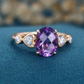 Oval cut Amethyst Solid Gold Engagement Ring