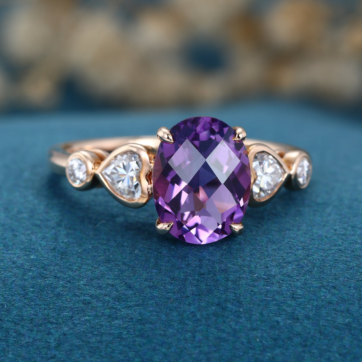 Oval cut Amethyst Solid Gold Engagement Ring