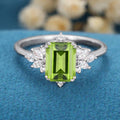 Emerald cut Olivine Cluster Engagement Ring