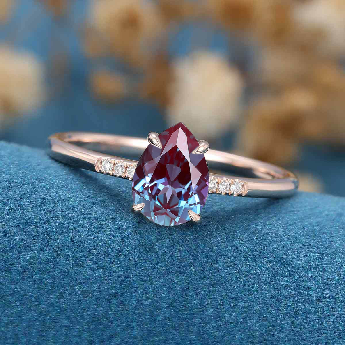 Pear cut Alexandrite | Diamond Engagement ring