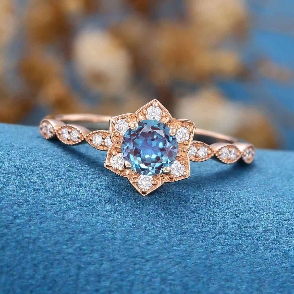 Round Cut Alexandrite Engagement Ring