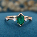 Bezel setting Hexagon cut Lab grown Emerald Solid Gold Engagement Ring