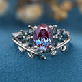 Oval cut Lab Alexandrite Cluster Engagement Ring Bridal Set