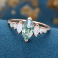 Natural Moss Agate Marqu Cut Cluster Engagement rings