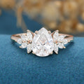 Pear cut Moissanite Cluster Engagement ring