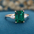 Emerald cut Lab grown Emerald Solid Gold Engagement Ring