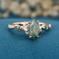 Nature Inspired Marquise cut Moss Agate Solid Gold Engagement Ring