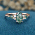 Marquise cut Moss Agate Solid Gold Engagement Ring