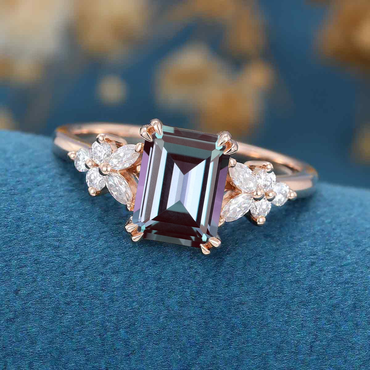 Emerald cut Alexandrite | Diamond Engagement ring