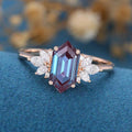 Long Hexagon cut Alexandrite | Diamond Engagement ring