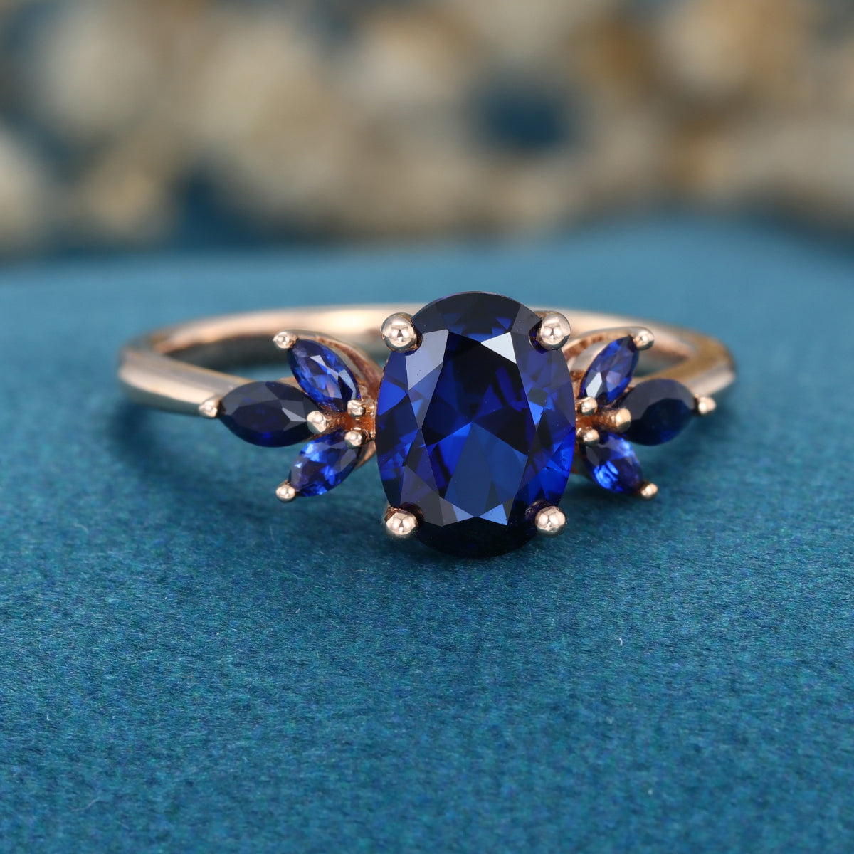 Pear Cut Lab Blue Sapphire Solid Gold Engagement Ring