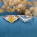 Pear cut Citrine Cluster Engagement ring Bridal Set