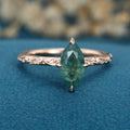Solitaires Marquise cut Moss Agate Solid Gold Engagement Ring