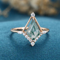 Kite cut Moss Agate Gold Engagement Ring