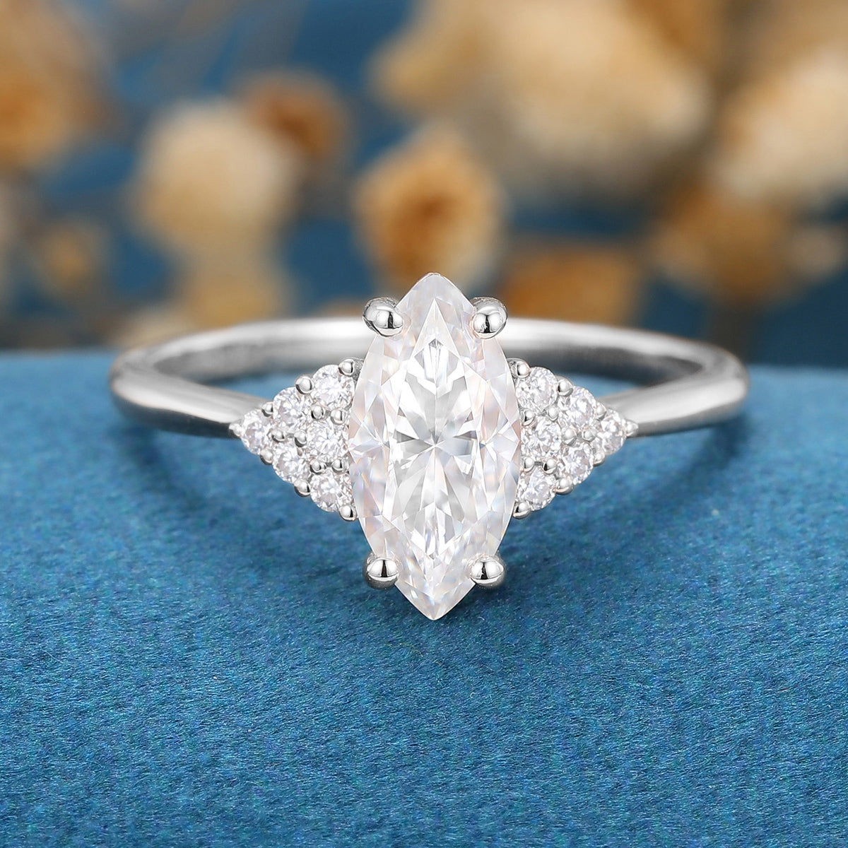 Marquise cut Moissanite  Cluster Engagement Ring