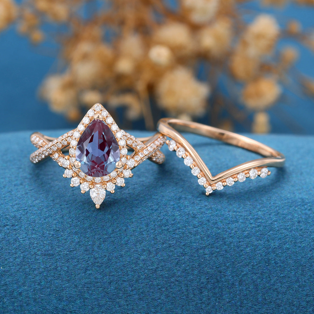 Pear Cut Alexandrite Ring set