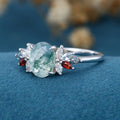 Natural Green Moss Agate Oval cut cluster Engagement Ring