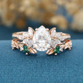 Pear cut Moissanite Matching Diamonds | Lab Grown Emerald Rose Gold Wedding Bridal Set