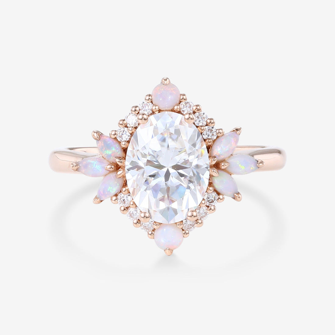Oval cut Moissanite + Opalrose gold engagement ring