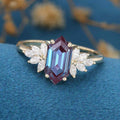 Long Hexagon cut Alexandrite Engagement ring