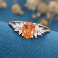 Oval cut Sunstone Cluster Engagement Ring