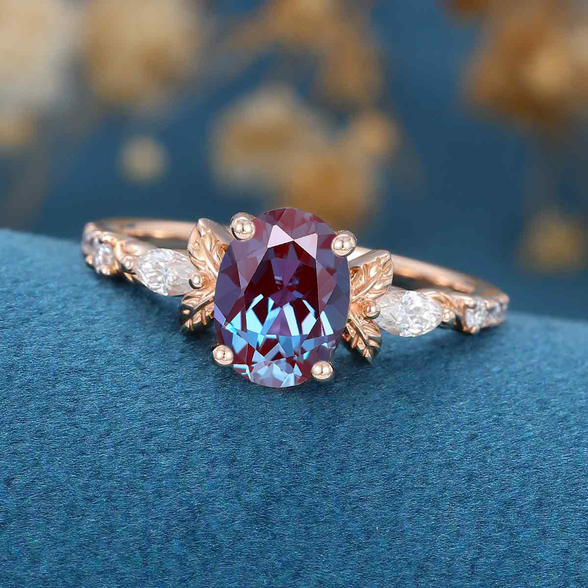 Oval cut Alexandrite | Diamond Engagement ring