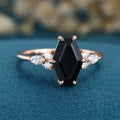 Coffin cut Black Onyx Solid Gold Engagement Ring