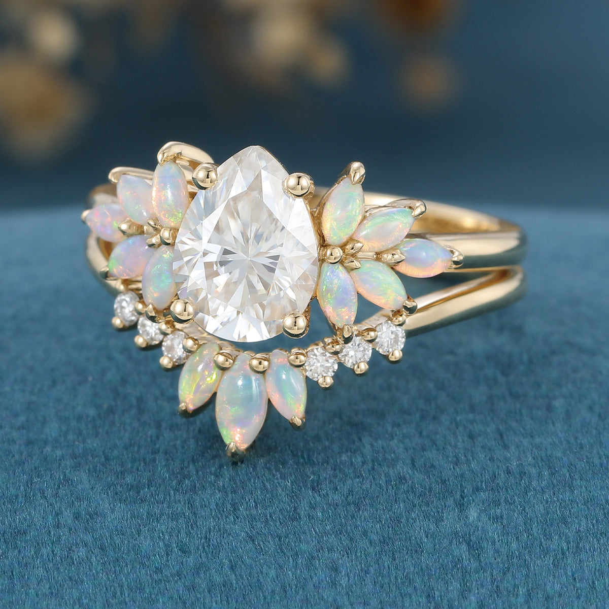 Copy of Pear cut Moissanite Cluster Engagement ring Bridal Set