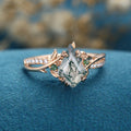 Nature Inspired Kite cut Moss Agate Gold Engagement Ring