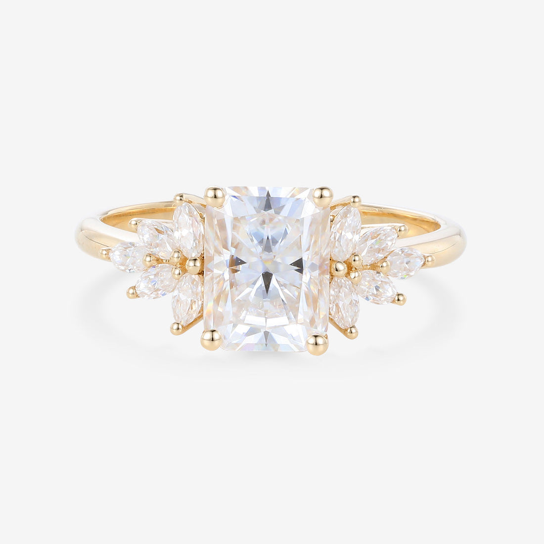 Radiant cut Moissanite Cluster Engagement ring