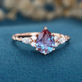 Pear cut  Lab Alexandrite Solid Gold Engagement Ring