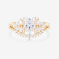 Radiant cut Moissanite Cluster Engagement ring Bridal Set