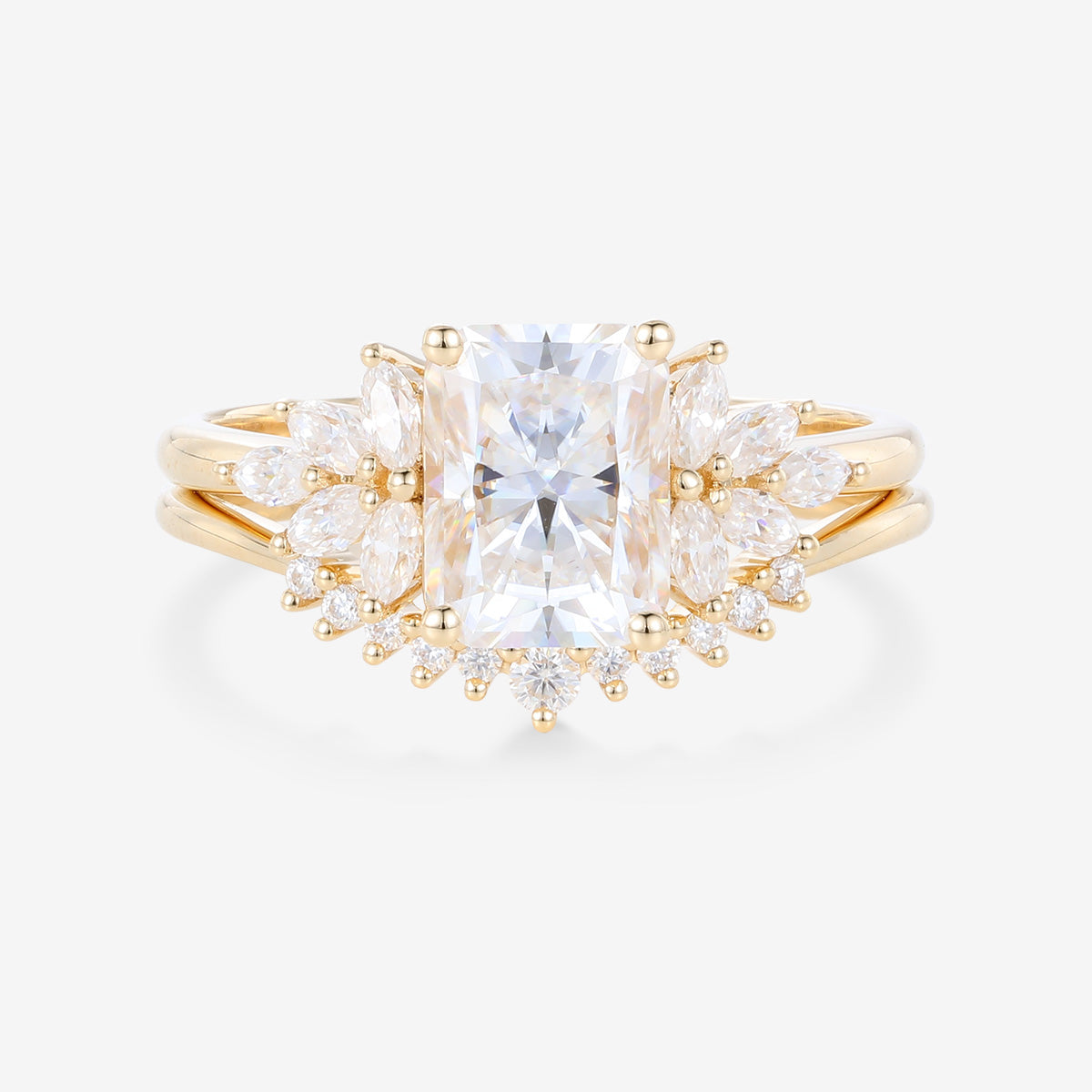 Radiant cut Moissanite Cluster Engagement ring Bridal Set
