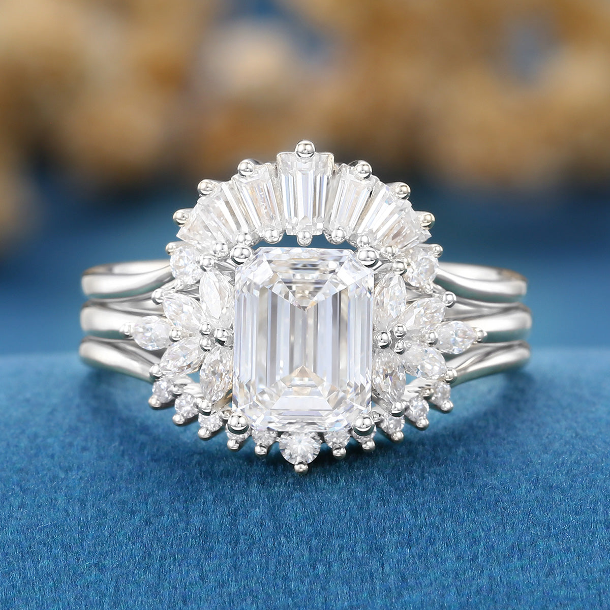 Emerald cut Lab-Grown Diamond Wedding Bridal Set