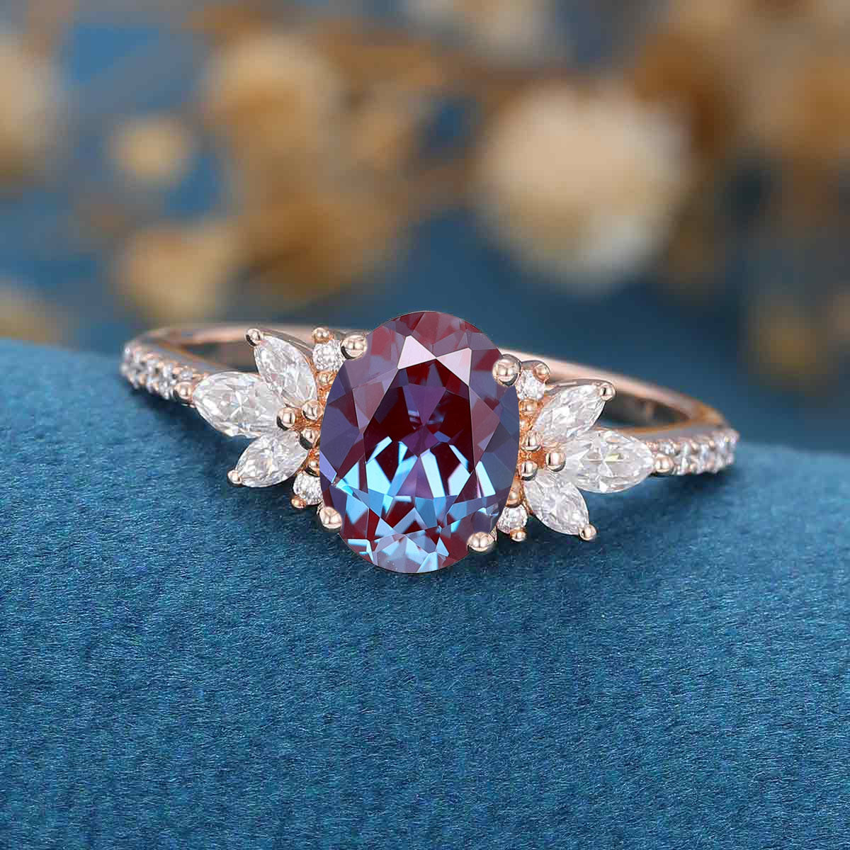 Oval cut Alexandrite | Diamond Engagement ring