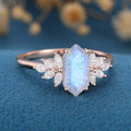 Long Hexagon Cut Labradorite Cluster Engagement Ring