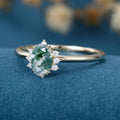 Natural Green Moss Agate Oval cut cluster Engagement Ring