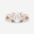 Pear cut Moissanite Engagement ring +Moss agate Wedding Bridal set
