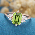 Emerald cut Olivine Cluster Engagement Ring