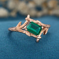 Nature Inspired Emerald cut Lab grown Emerald Solid Gold Engagement Ring