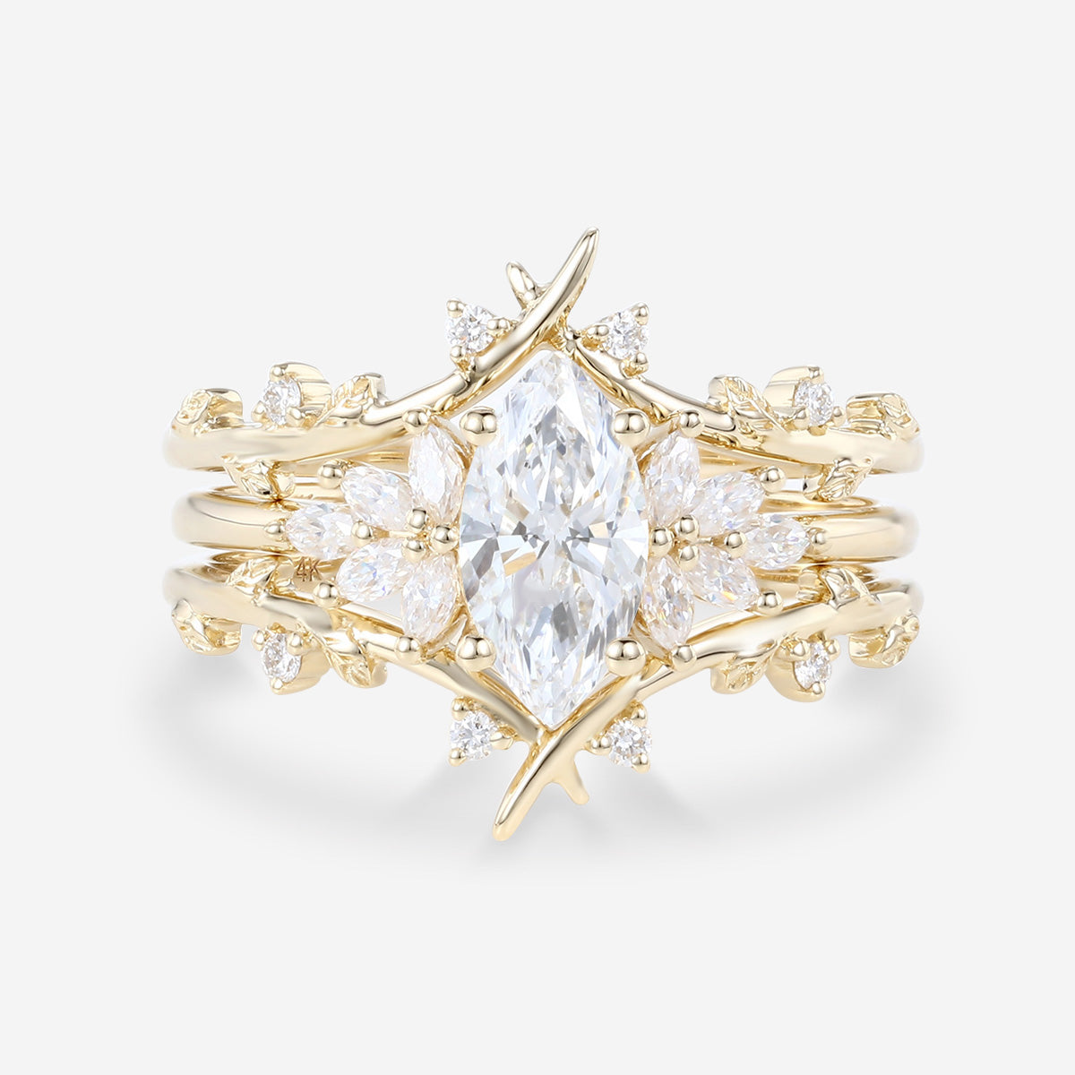 1.0Carat Marquise cut Lab-Grown Diamond Cluster Wedding Bridal set